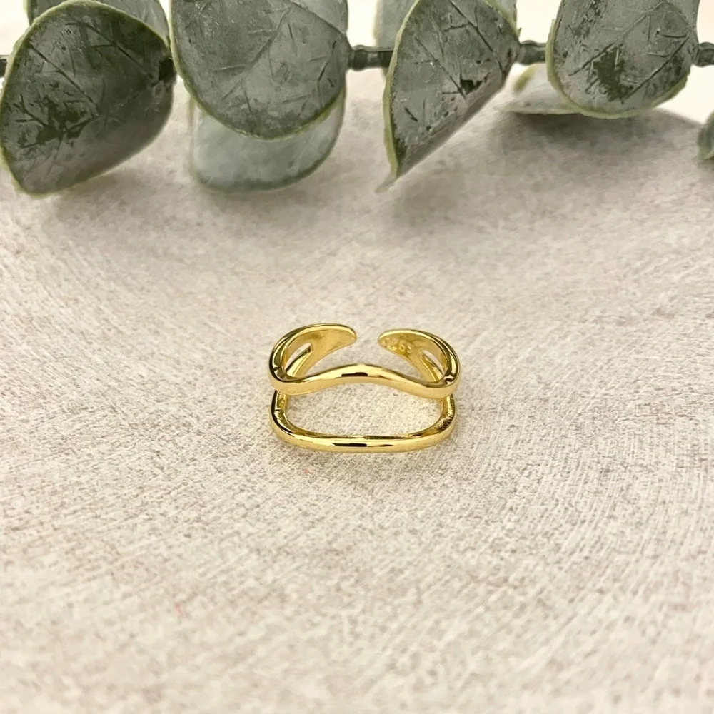 925 Sterling Silver Gold Wave Ring Dainty Gold Ring Minimalist Stackable Ring